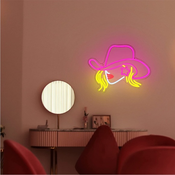 Cowgirl Lady Neon Pink Sign Party Festival Southern Home Bedroom Light Decor - Picture 5 of 6